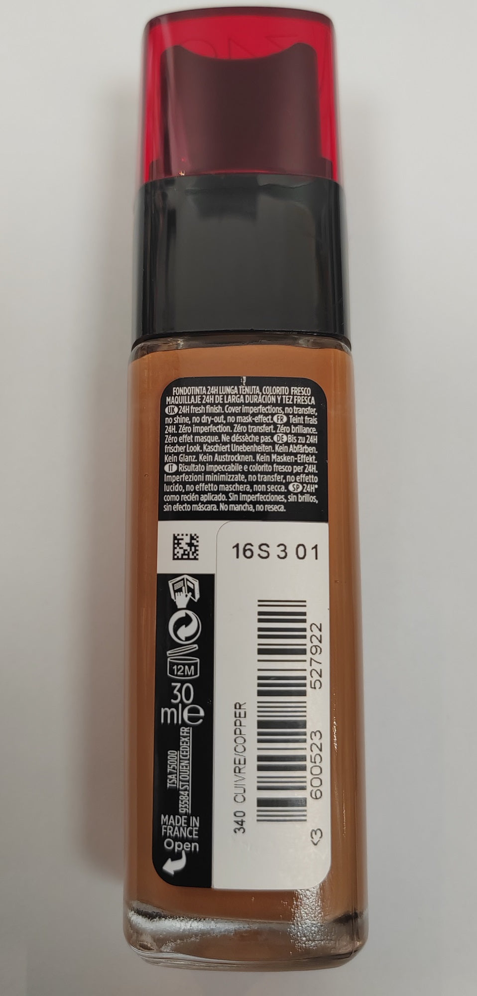 L'Oréal Paris - Fond de Teint Fluide Infaillible 24h Fresh Wear - Tous Types de Peau - Teinte : Cuivre (340) - 30 ml